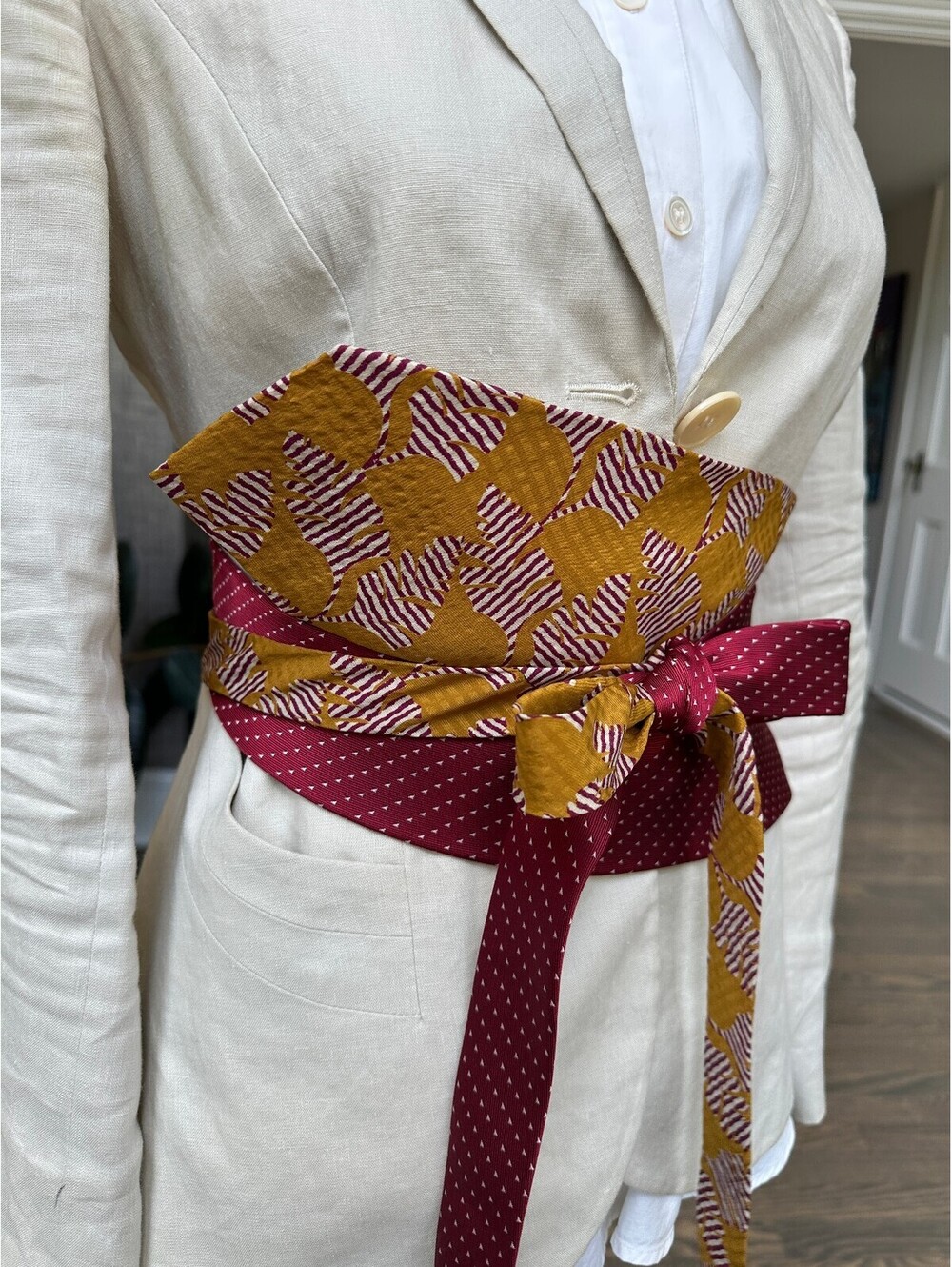 Upcycled Silk Necktie Obi Belt | Handmade Corset Style Belt | One-of-a-Kind | OS - Picture 5 of 7